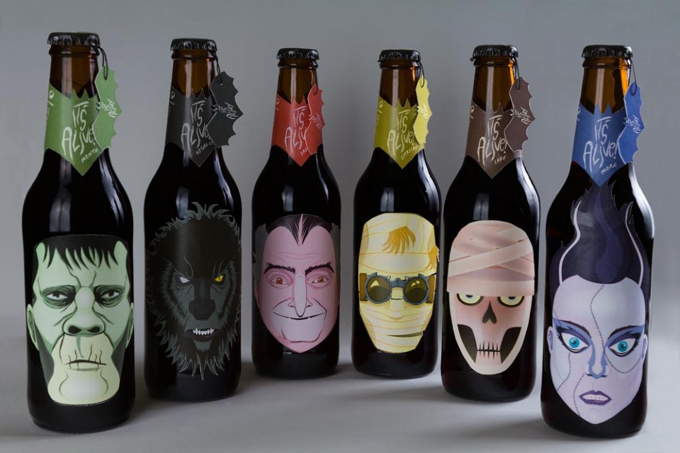Diseño de la colección de cervezas monstruosas It's Alive! - Bizarro Gráfico