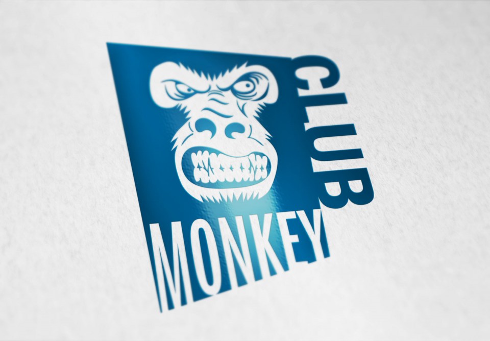 Diseño de logotipo para club de música electrónica MonkeyClub (versión a una tinta)