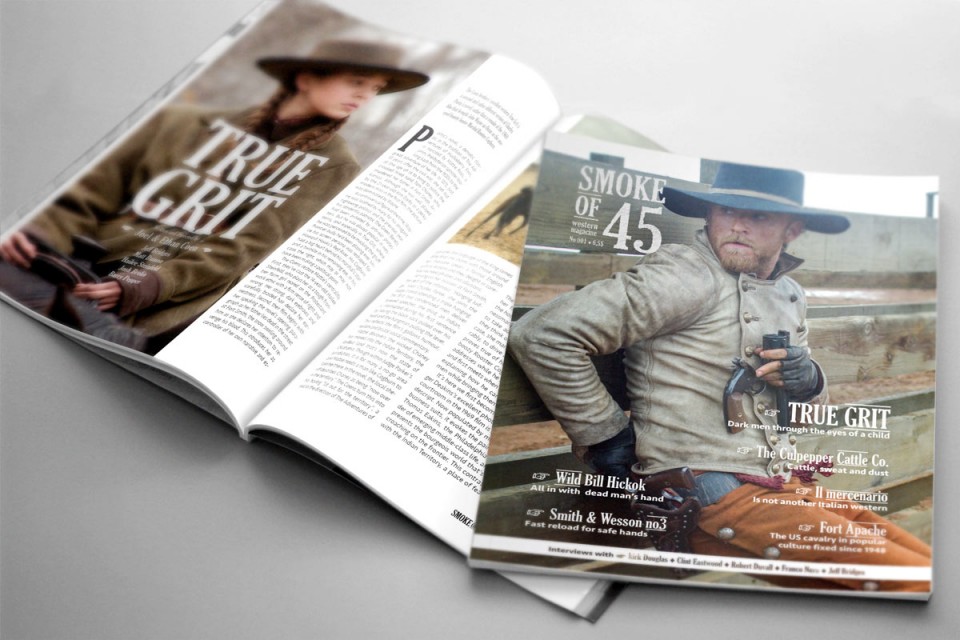 Diseño de revista de temática western Smoke of 45 (portada) - Bizarro Gráfico