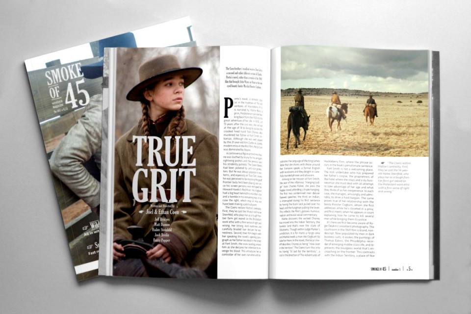 Diseño de revista de temática western Smoke of 45 (inicio de articulo) - Bizarro Gráfico