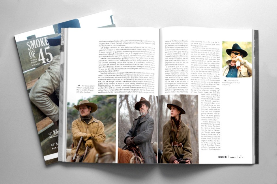 Diseño de revista de temática western Smoke of 45 (articulo) - Bizarro Gráfico