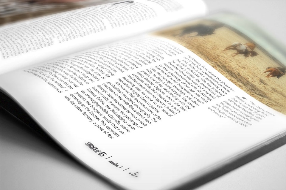 Diseño de revista de temática western Smoke of 45 (detalle, esquina inferior) - Bizarro Gráfico