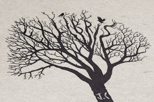 Diseño editorial de ex libris (detalle de la palabra "ex libris" escrita en las ramas del arbol)) - Bizarro Gráfico