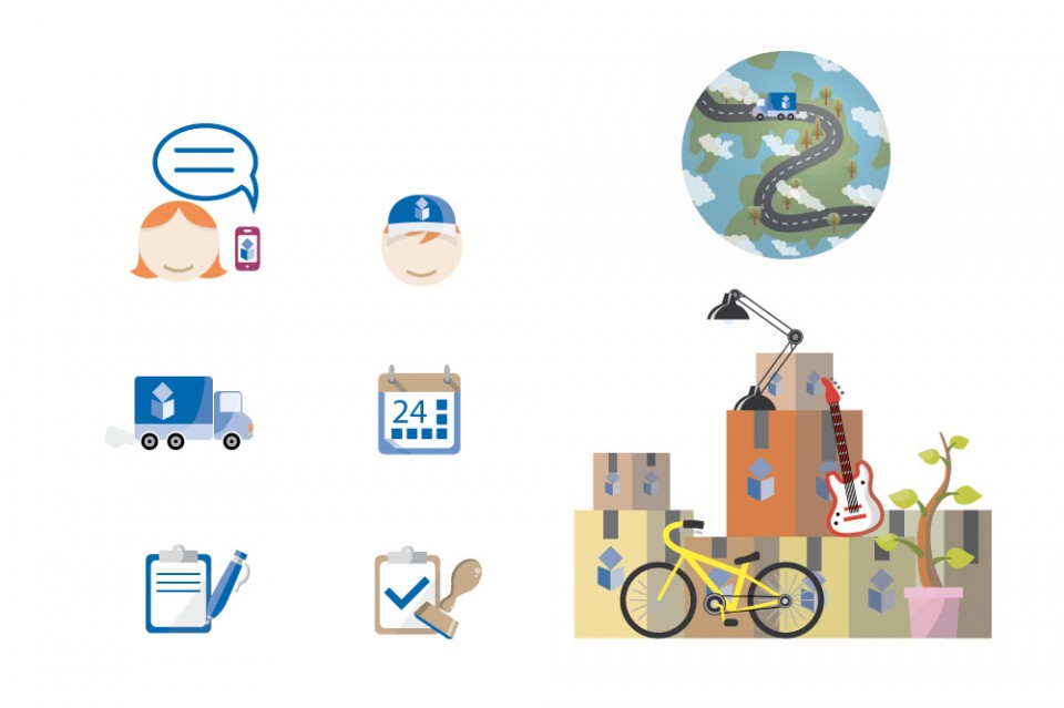 Diseño de juego de iconos web para Mudanzas Galicia - Bizarro Grafico