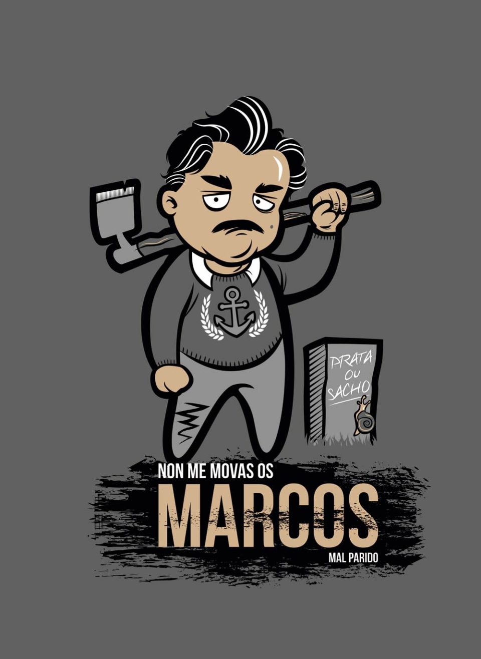 Diseño de ilustración para camiseta de Marcos, prata ou Sacho, para Nikis Galicia. Bizarrografico.