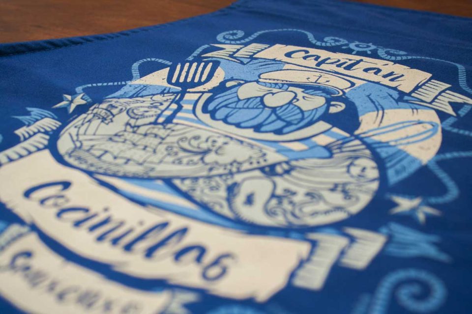 Delantal marinero Capitán Cocinillas (detalle de impresión). Bizarrografico